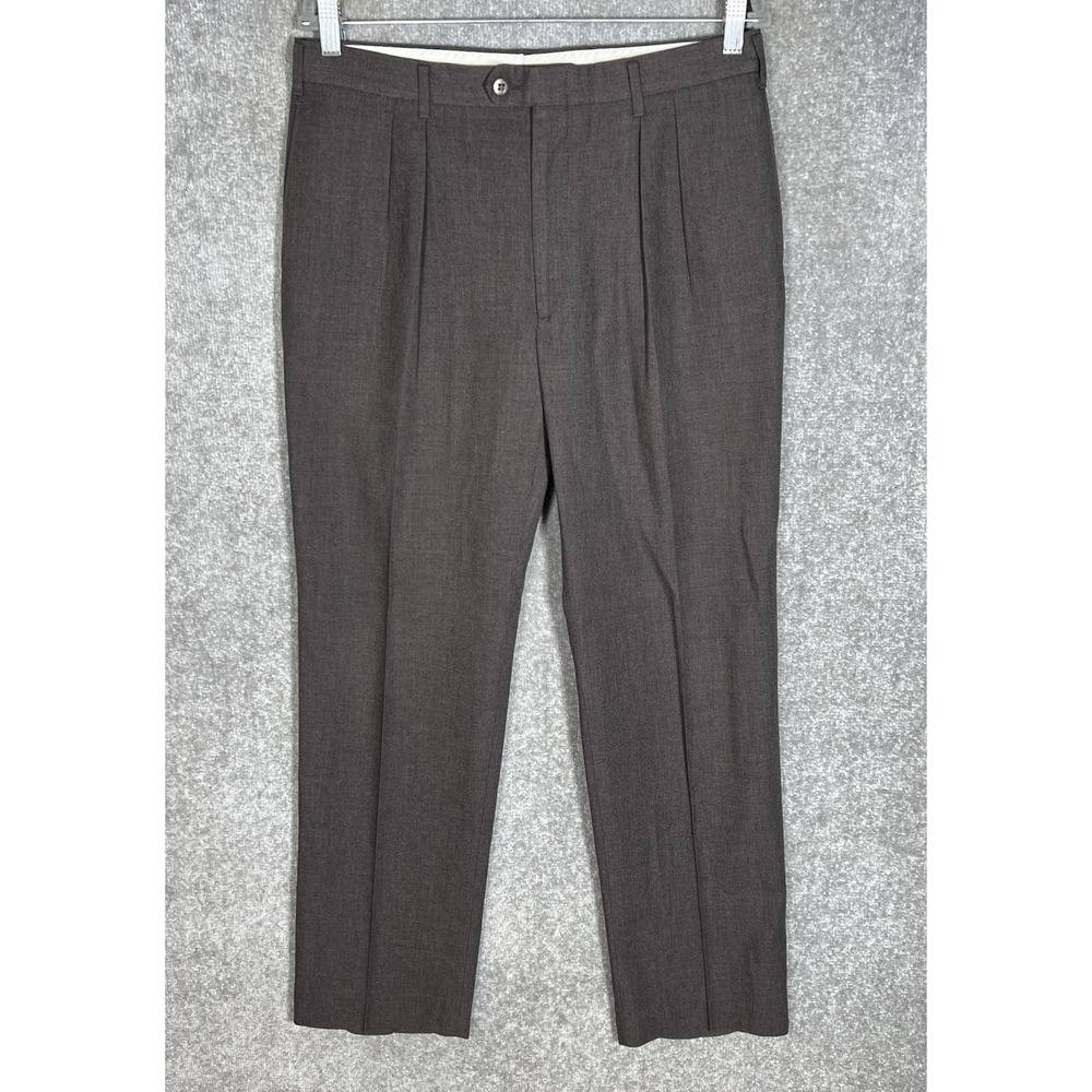 Gallery By Haggar Double Pleated Wool Blend Dress Pants Mens Sz 34x32 Brown VTG